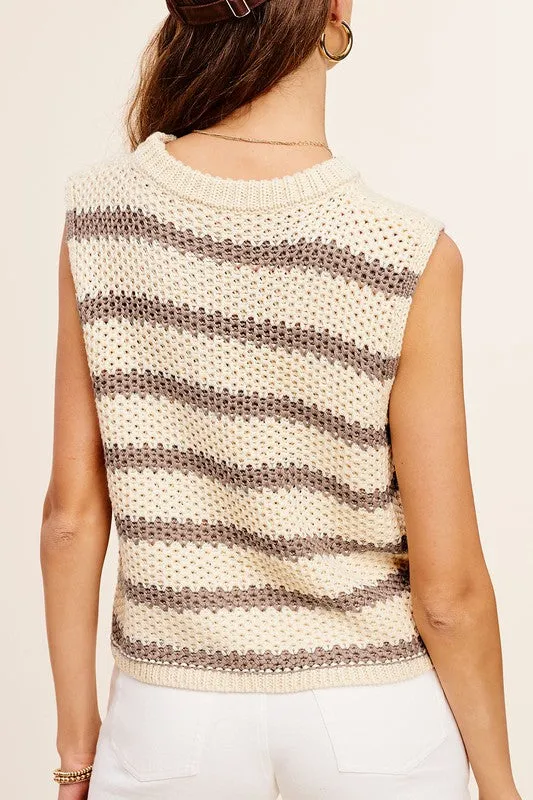 Classy Chunky Stripe Sleeveless Fashion Sweater Vest Top