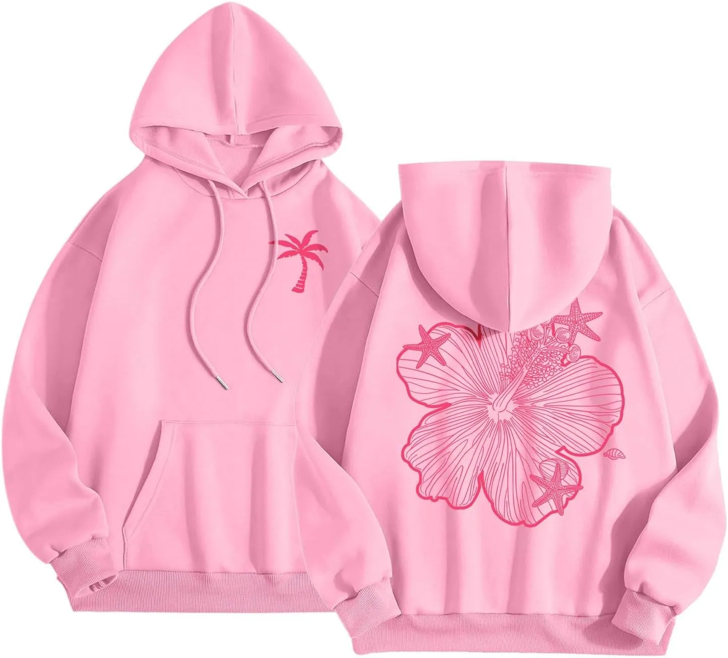 Hoodies For Women Oversized Graphic Print Floral Sweatshirt Preppy Trendy Long Sleeved Pullover Top With Pockets