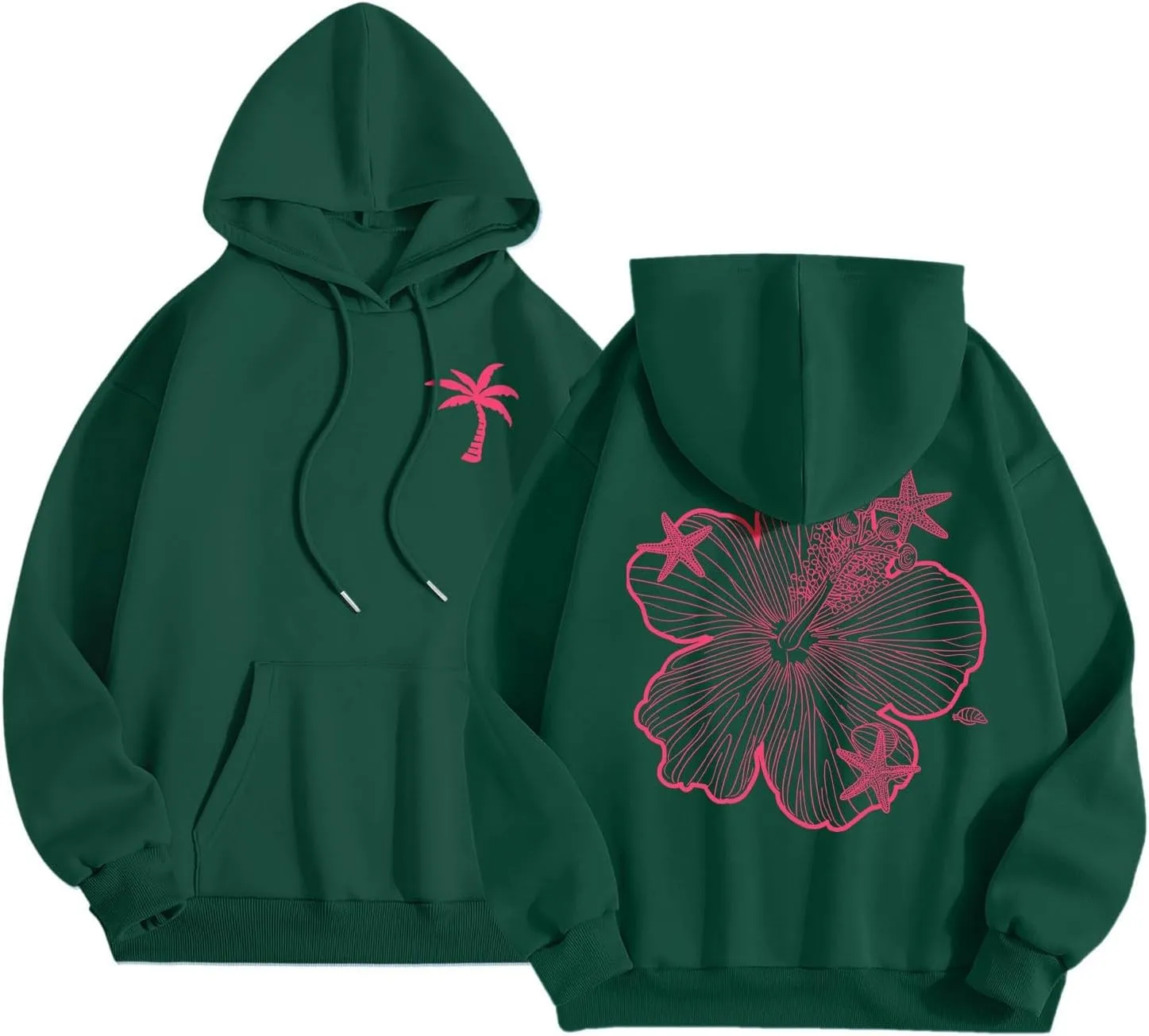 Hoodies For Women Oversized Graphic Print Floral Sweatshirt Preppy Trendy Long Sleeved Pullover Top With Pockets