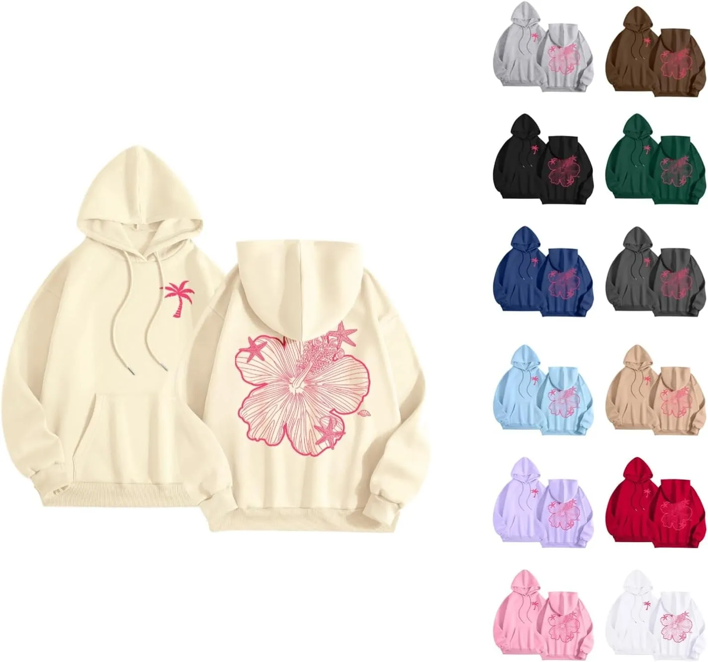 Hoodies For Women Oversized Graphic Print Floral Sweatshirt Preppy Trendy Long Sleeved Pullover Top With Pockets