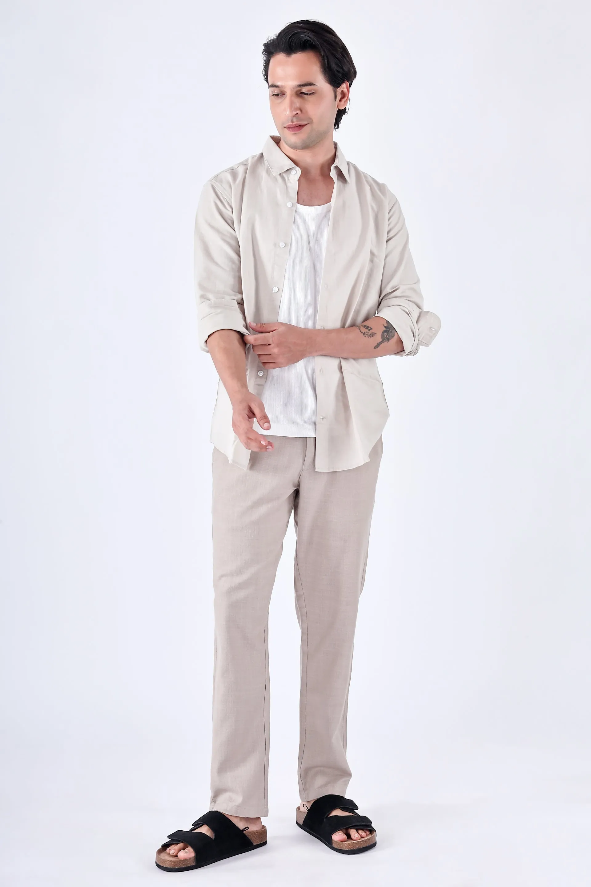 PREMIUM KNITTED TAILORED TROUSER IN LIGHT BEIGE