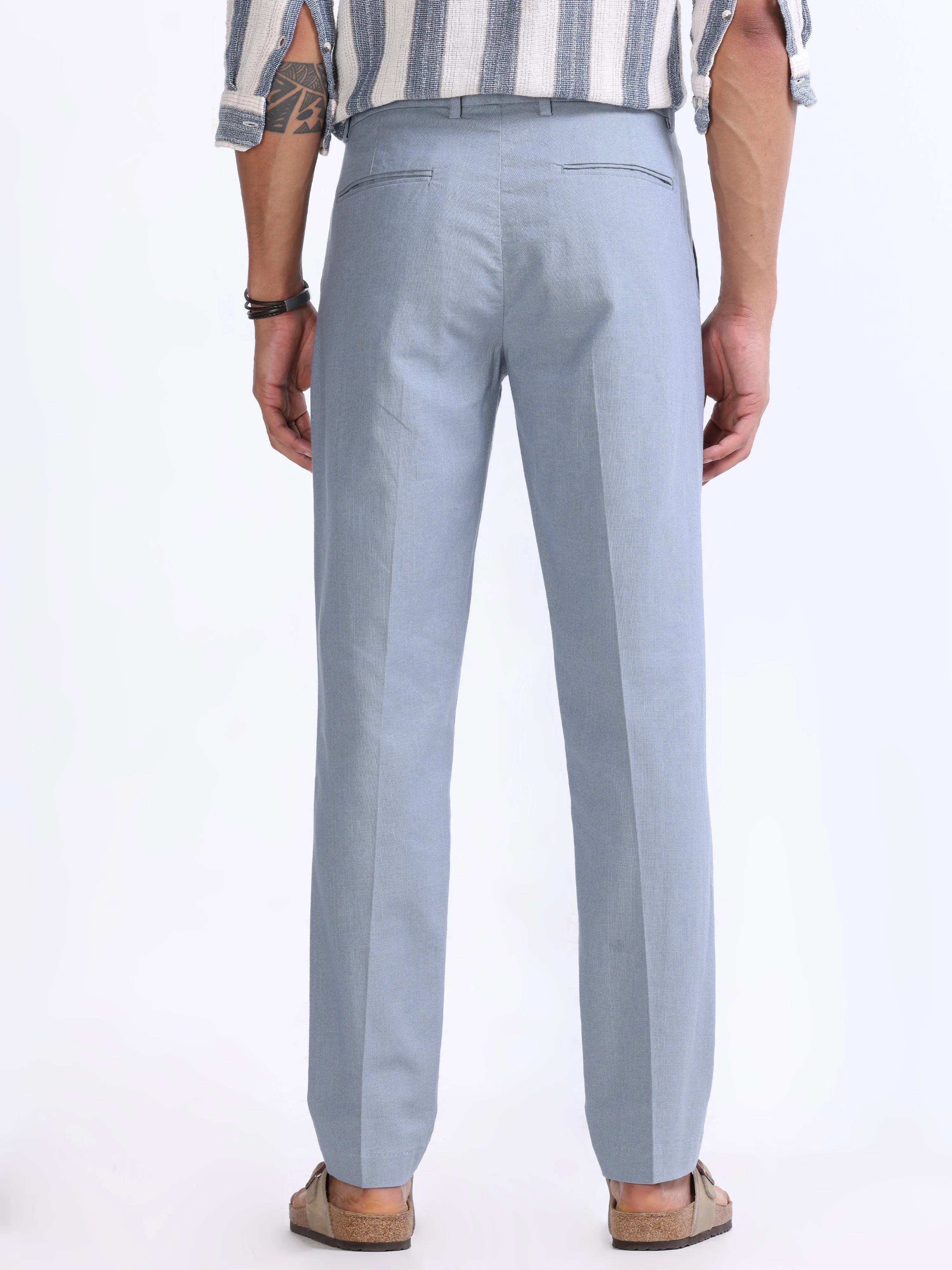 RAW SLUB PLEATED TROUSER IN BLUE