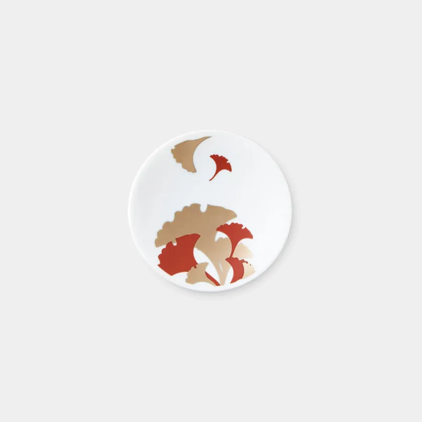 RED GOLD GINGKO, Mamezara (), Small Dish, Mino Wares