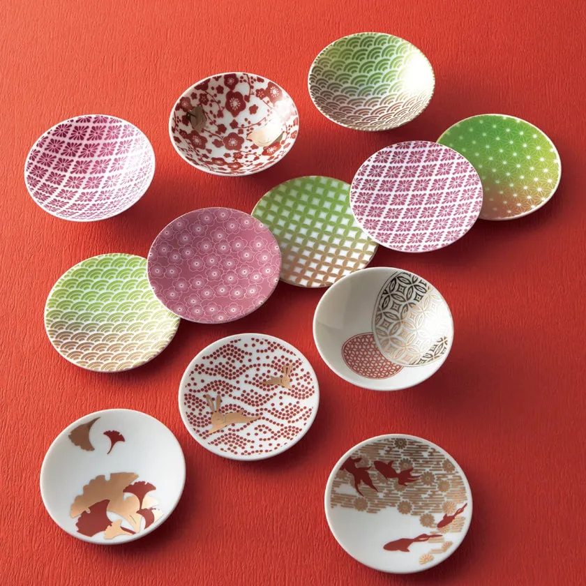 RED GOLD PLUM AND PLOVER, Mamezara (), Small Dish, Mino Wares