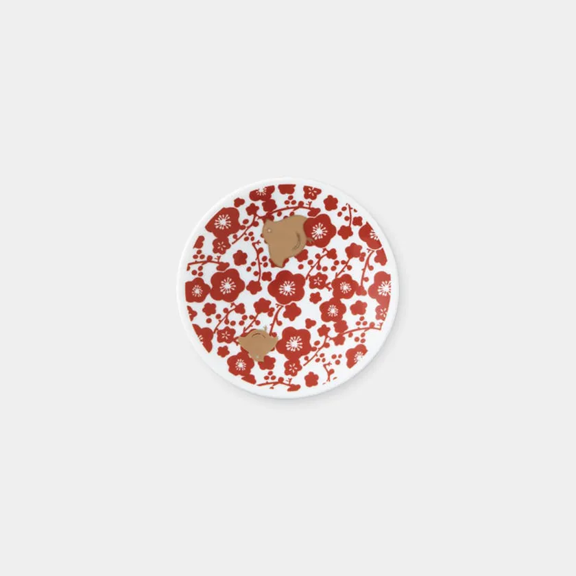 RED GOLD PLUM AND PLOVER, Mamezara (), Small Dish, Mino Wares