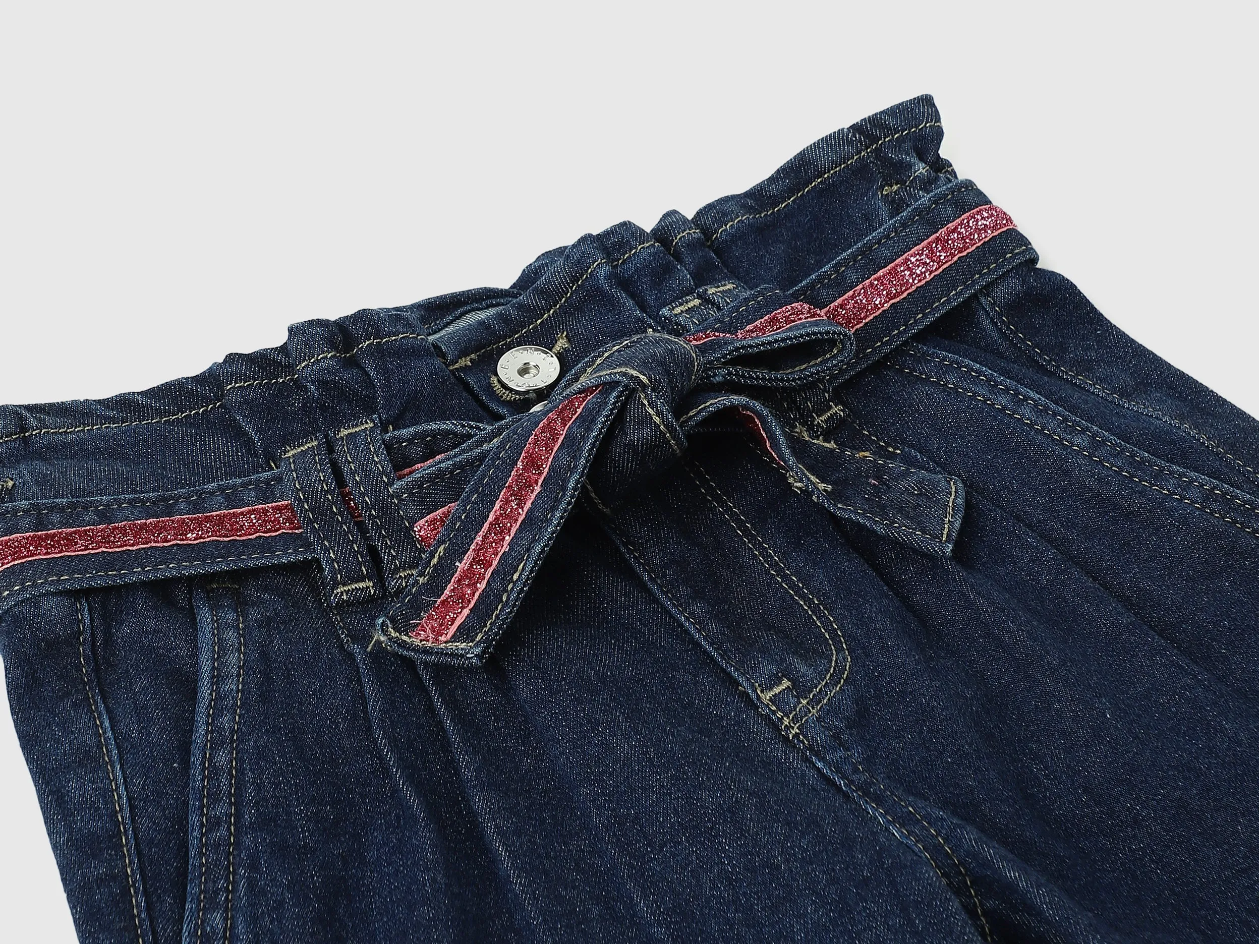 Solid High-Rise Paperbag Trousers With Belt