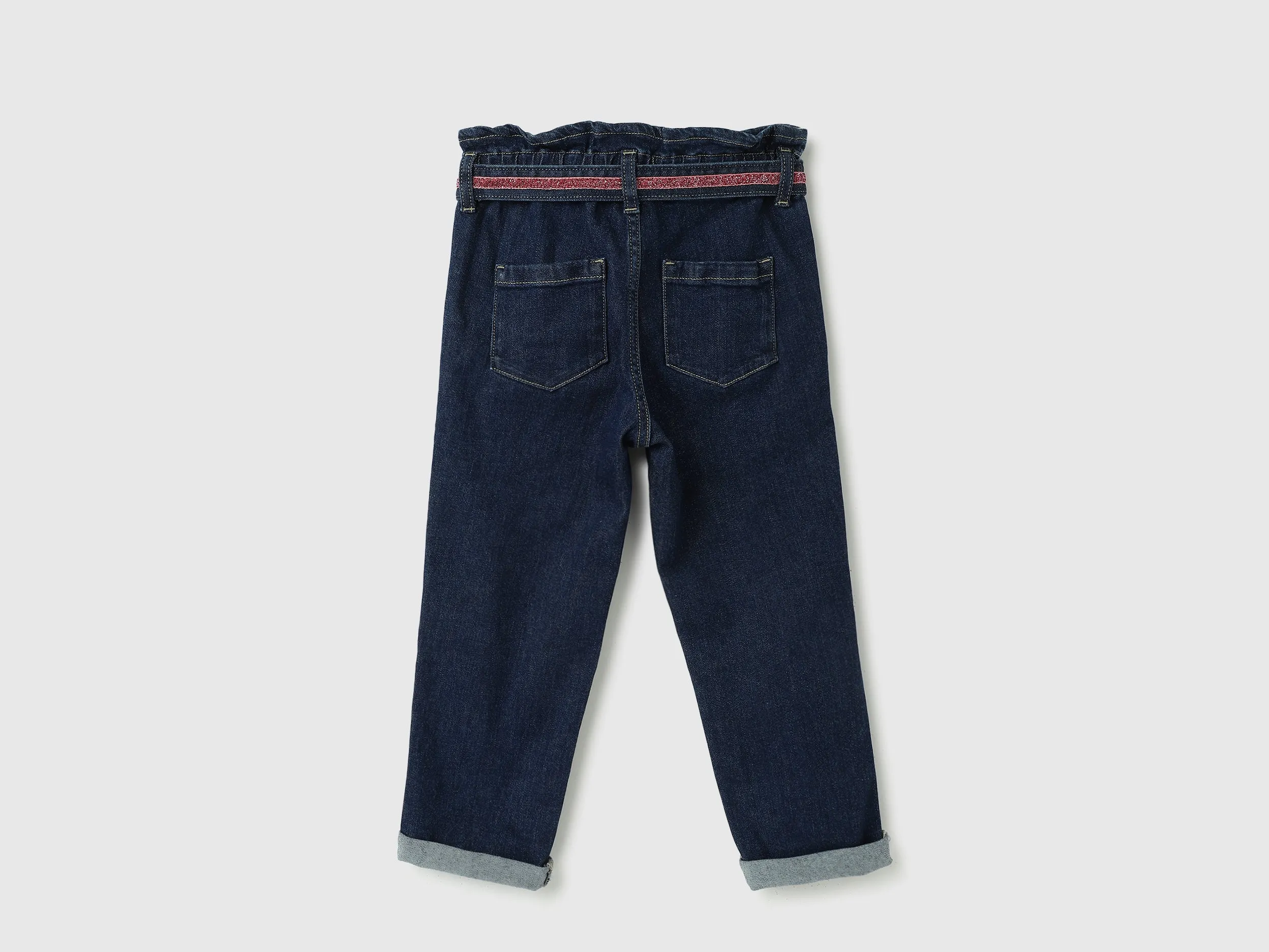 Solid High-Rise Paperbag Trousers With Belt