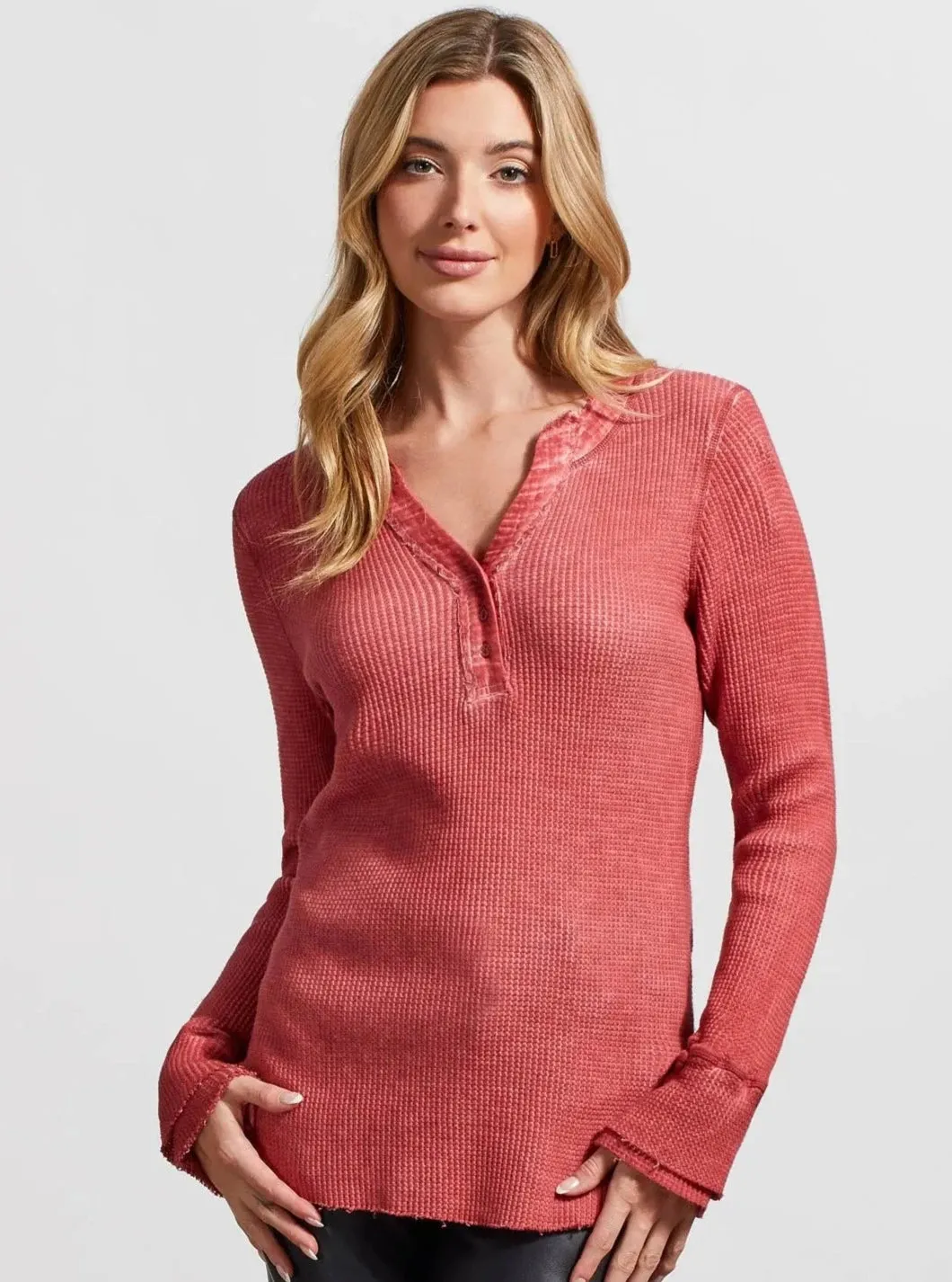 V-Neck Henley Top [Rosewood-7962O]