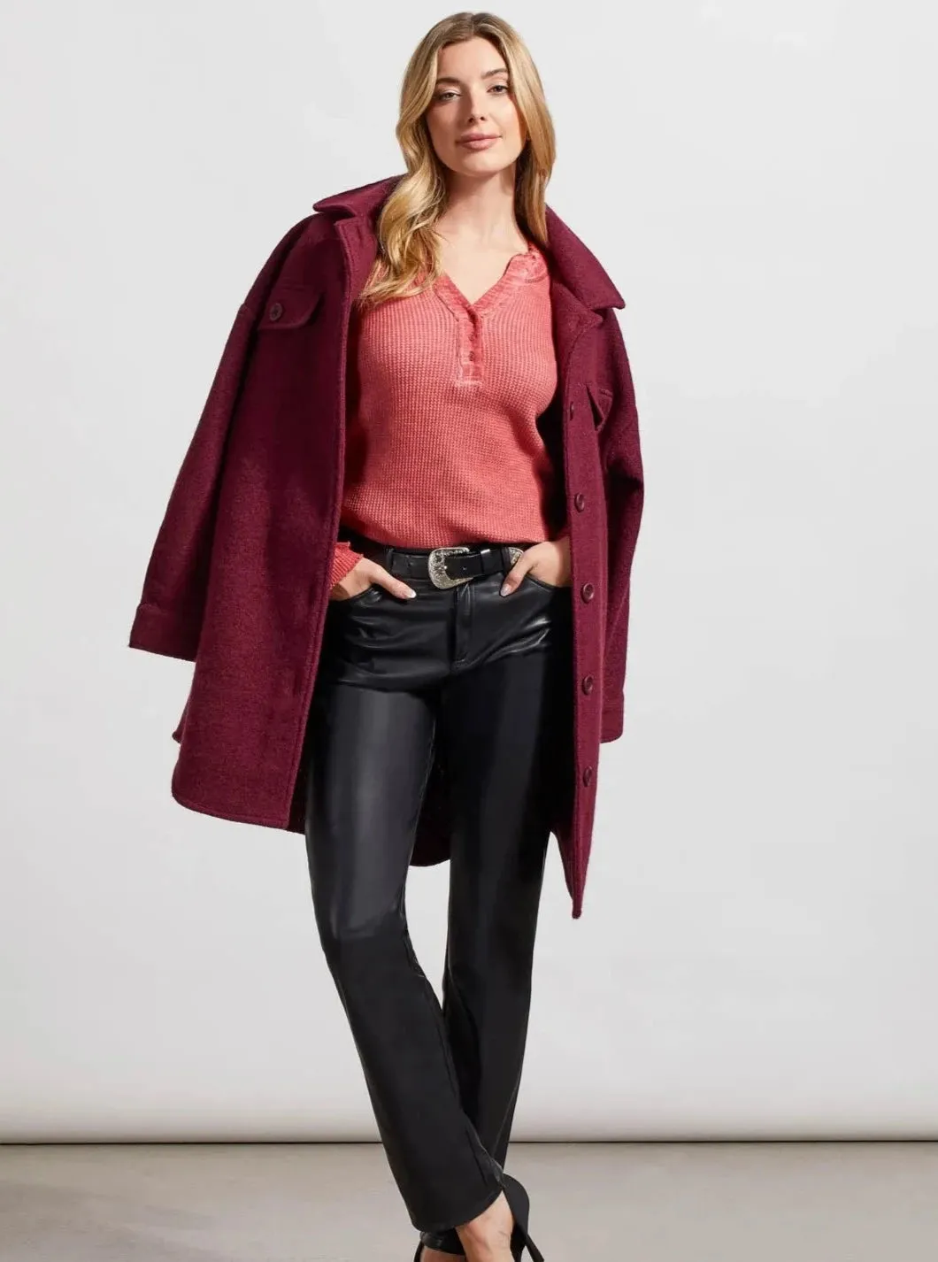 V-Neck Henley Top [Rosewood-7962O]
