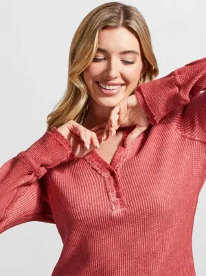 V-Neck Henley Top [Rosewood-7962O]