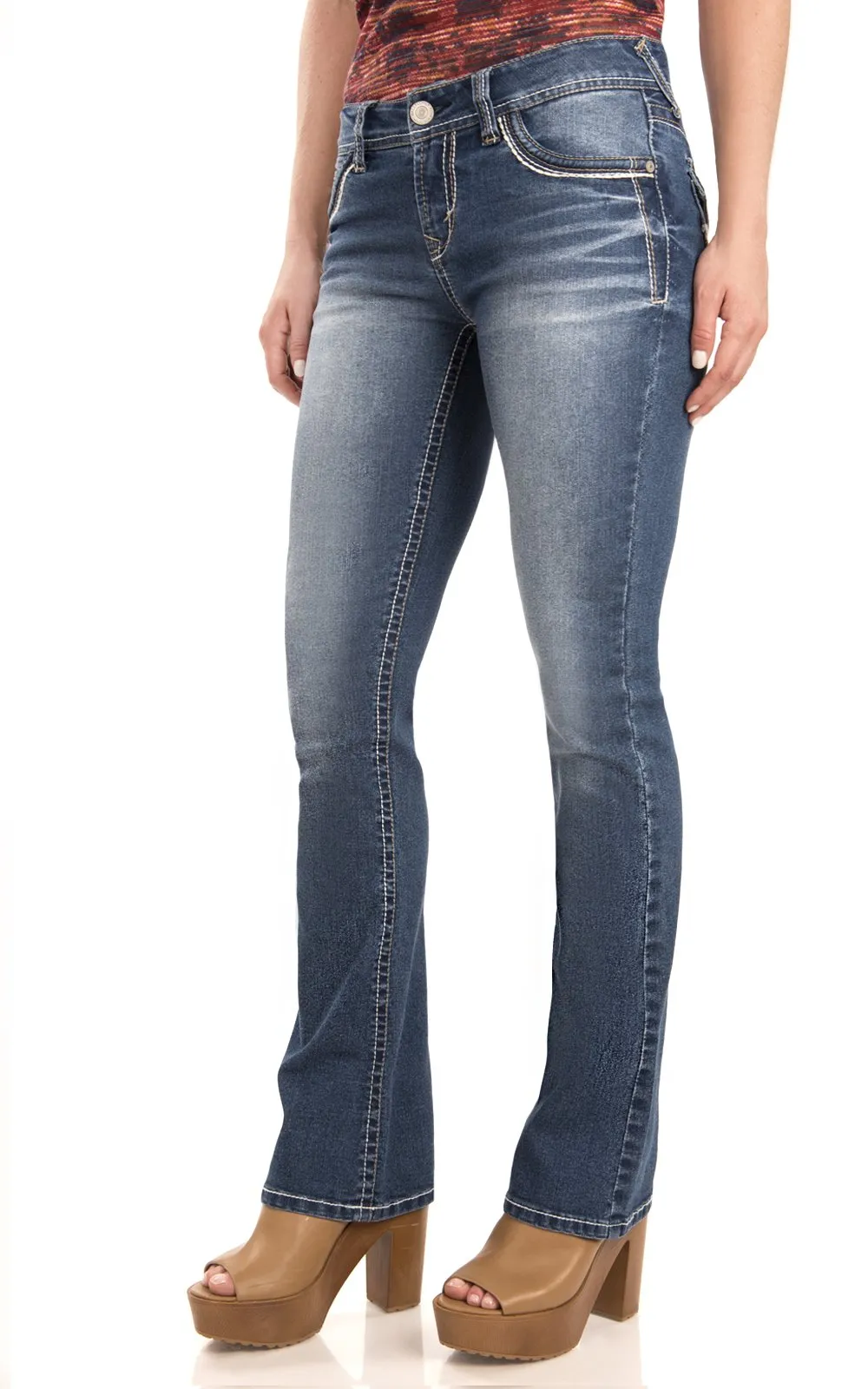 WallFlower Women's Size Legendary Bootcut Mid-Rise Insta Stretch Juniors Jeans (Standard, Keller, 22 Plus Long