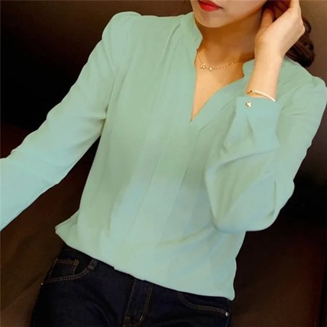 Women Blouses Long Sleeve Chiffon Blouse Shirt
