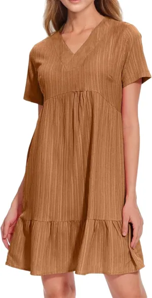 Womens Casual Summer Dresses Flowy Sleeveless Midi Dress Beach Vacation Sundress Ruffle Swing Dress V Neck Comfy