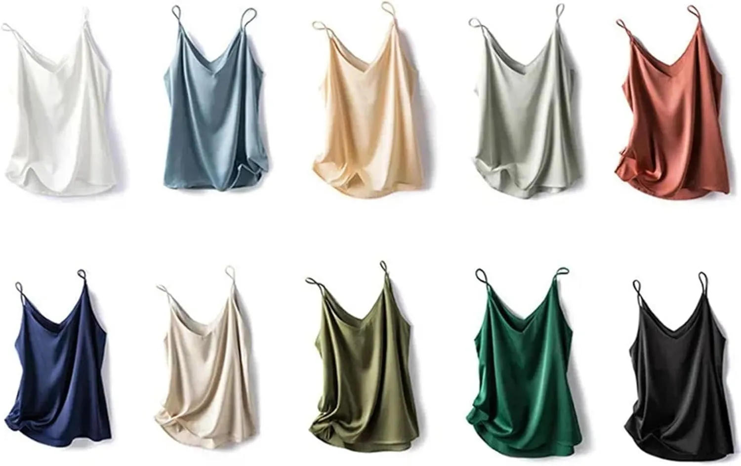Women's Silky Camisole One-Shoulder Camisole V Neck Spaghetti Strap Blouses