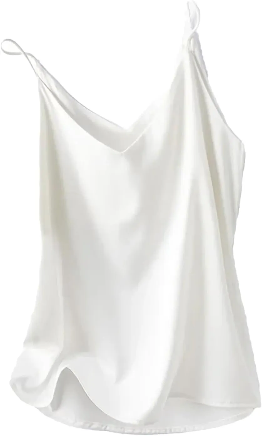 Women's Silky Camisole One-Shoulder Camisole V Neck Spaghetti Strap Blouses