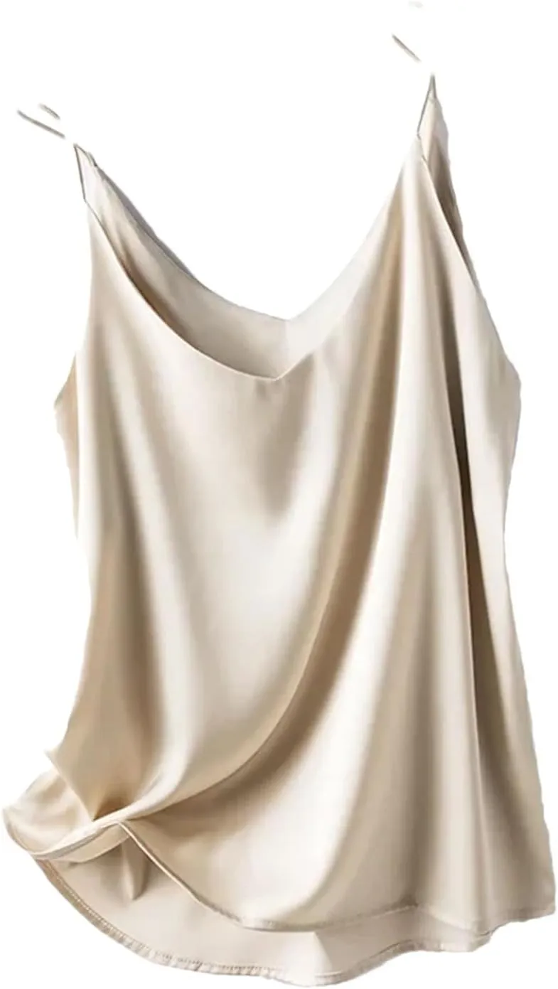 Women's Silky Camisole One-Shoulder Camisole V Neck Spaghetti Strap Blouses