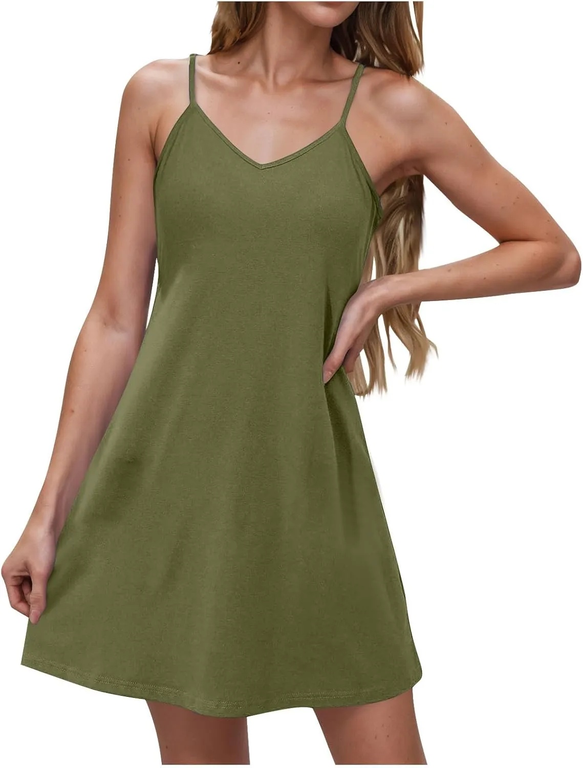 Women's Spaghetti Strap Dress Summer Dresses Beach Cover Ups Casual Sundresses Basic Adjustable Cami Slip Mini Dress