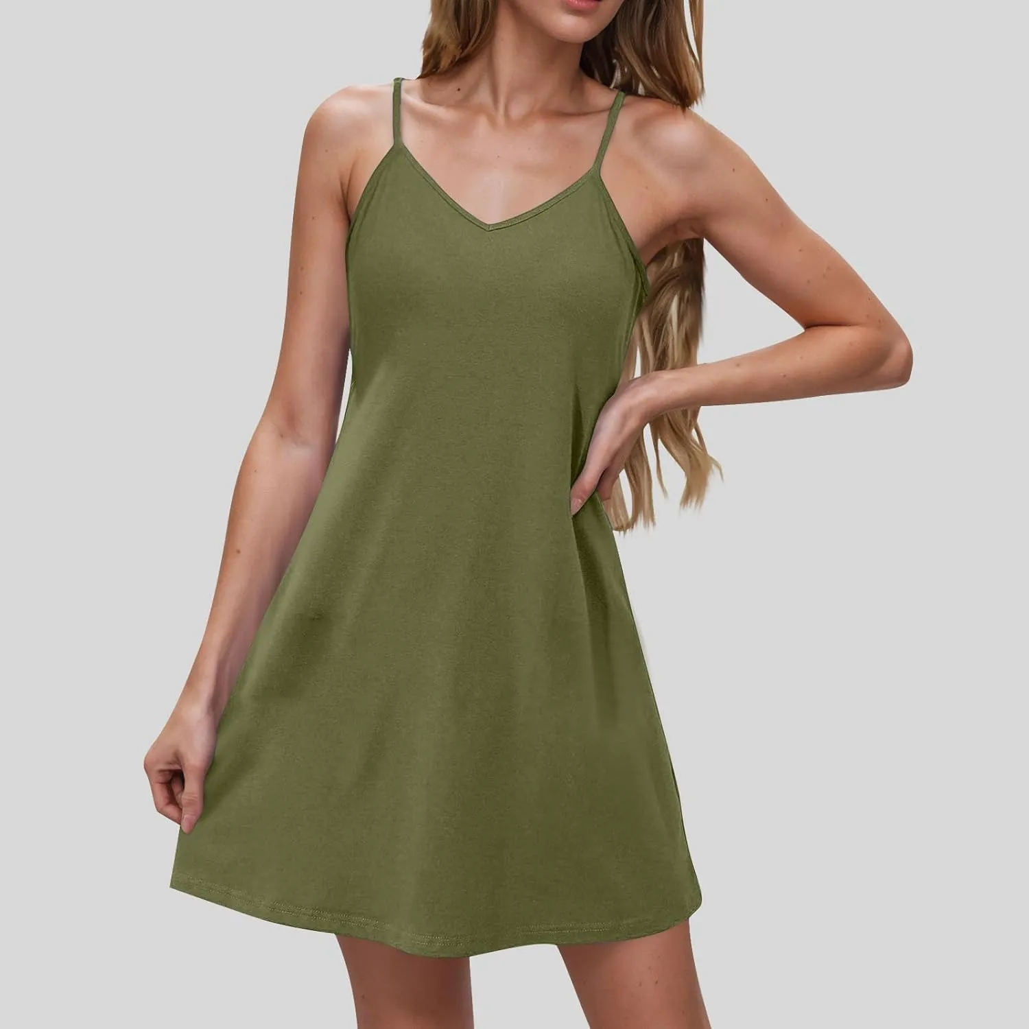 Women's Spaghetti Strap Dress Summer Dresses Beach Cover Ups Casual Sundresses Basic Adjustable Cami Slip Mini Dress